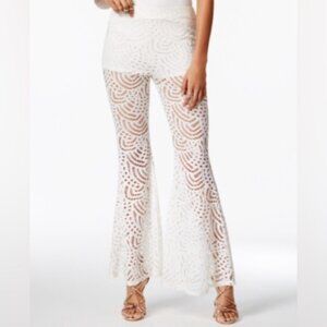 Material Girl Women's White Lace Flare Leg Pants, Size Small